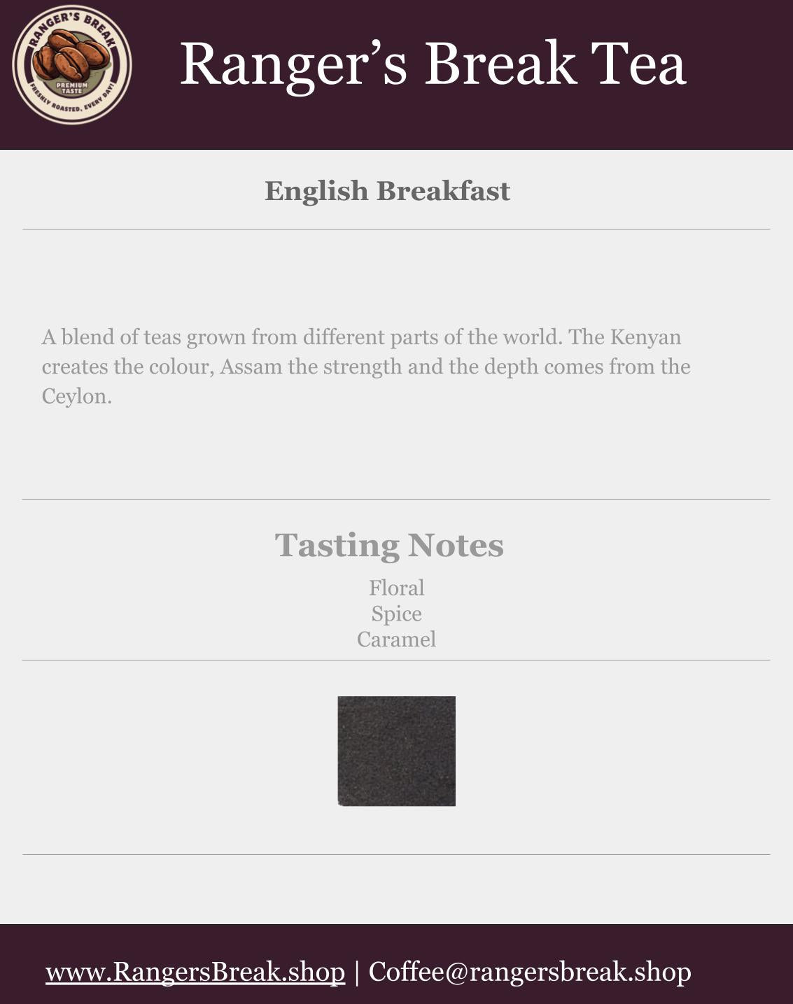 Ranger's Break Tea (pyramid bags) - English Breakfast